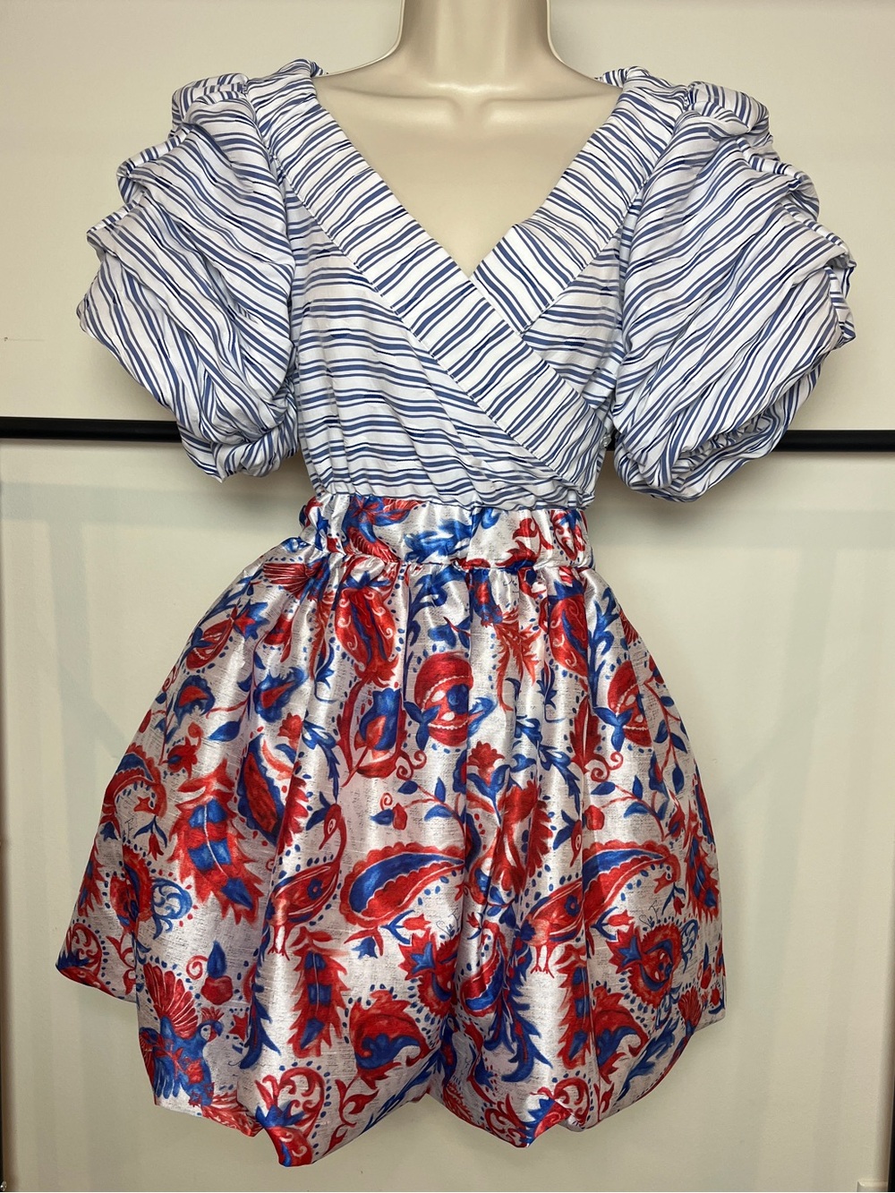 Stella Jean Mini Dress Striped Balloon Formal Wedding Event Stretch Funky Size 4